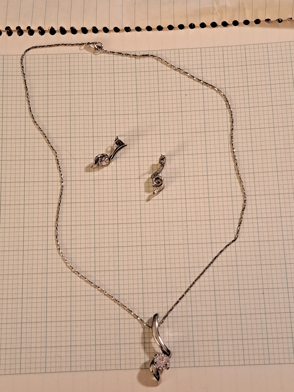 Silver Pendant Necklace Earring Set with Moissoine Faux Diamond Stone